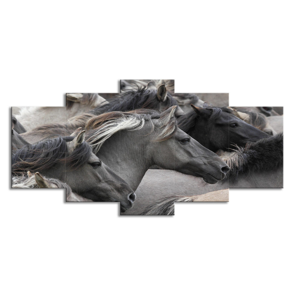 5-piece Grey And Black Horse Group Wall Art For Living Room And Bedroom Home Decor